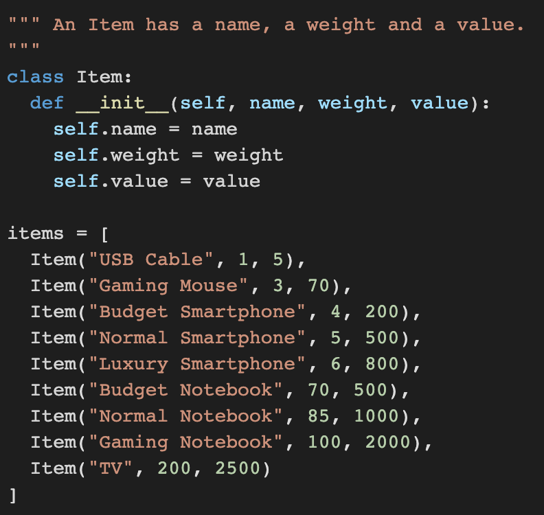 Knapsack Definition in Python